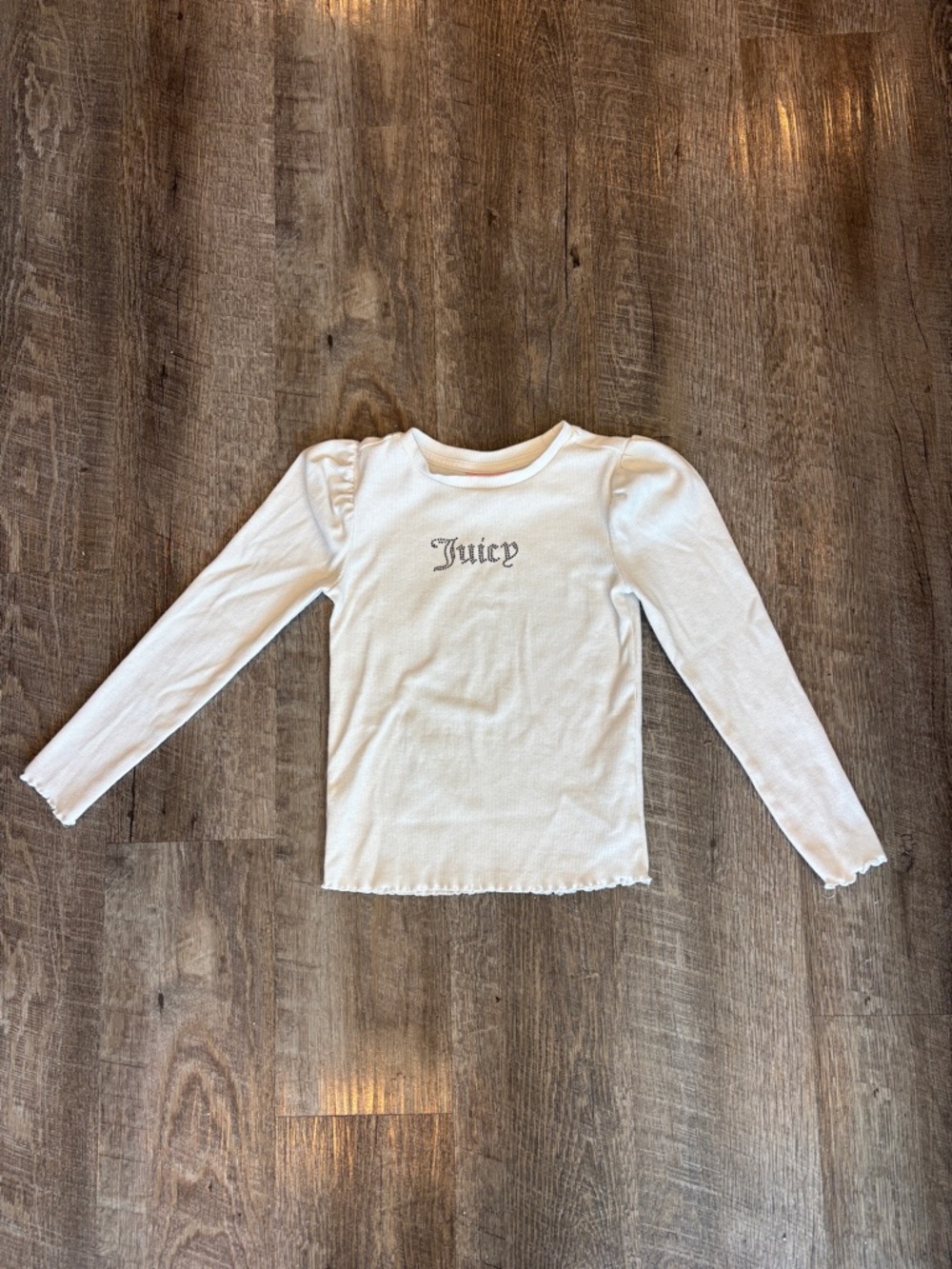 Juicy Couture Girls White Long Sleeve Ribbed Logo Top